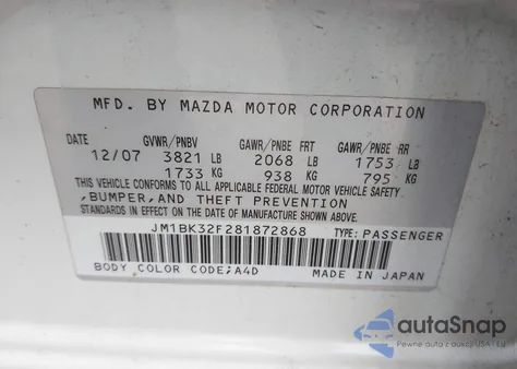 2008 Mazda Mazda3 I z USA, uszkodzony, nr VIN JM1BK32F281872868